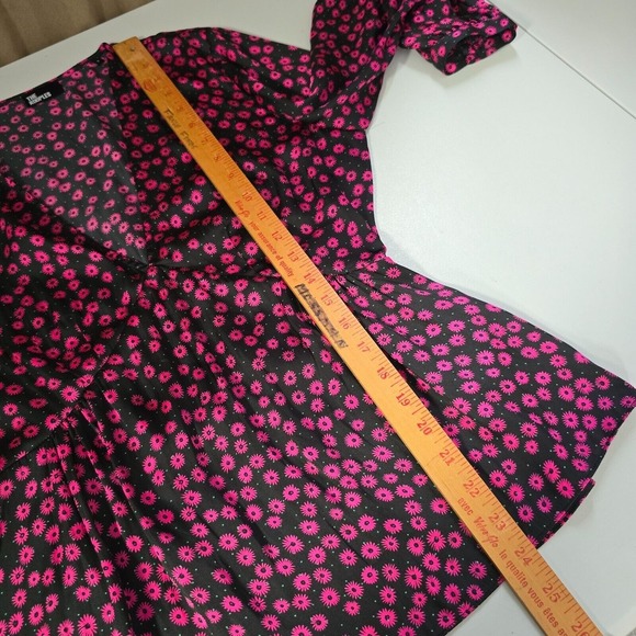 The Kooples Top Womens Large 3 Pink Black Floral V-Neck Blouse Preppy Cottage - Picture 9 of 11